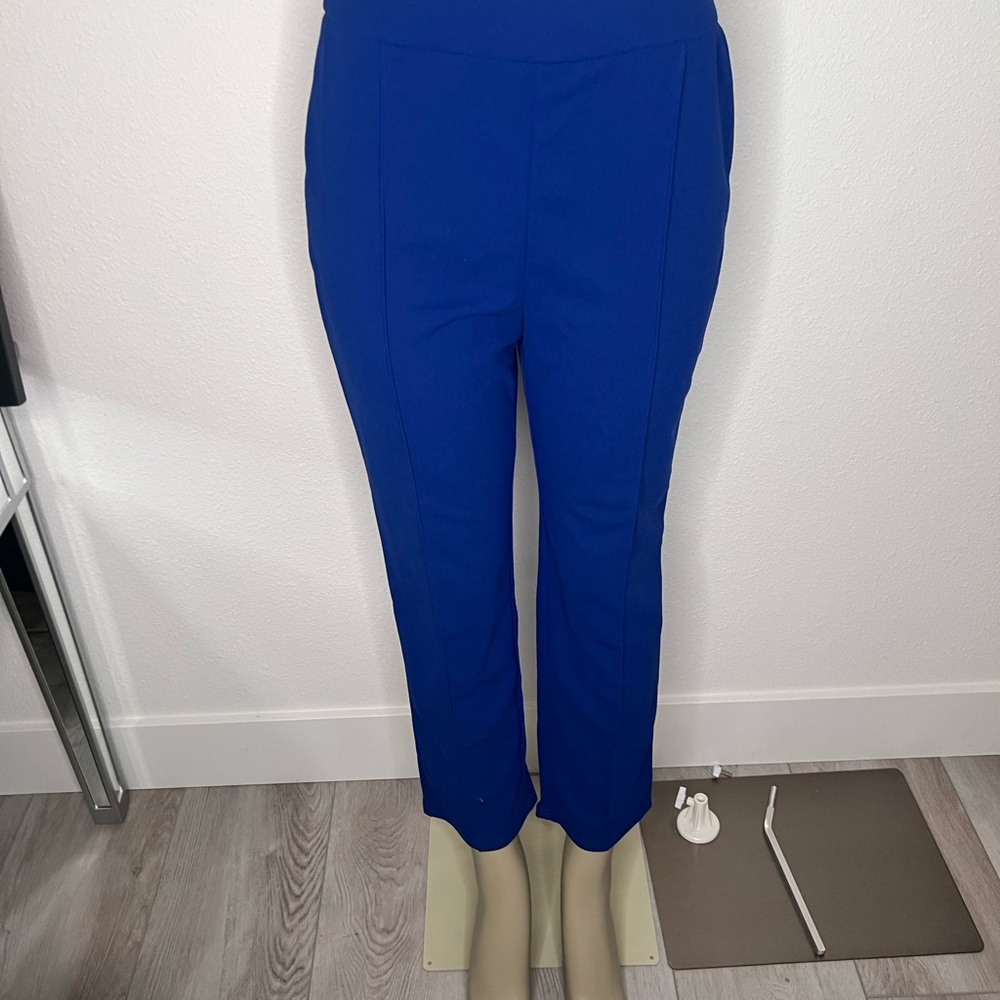 SHEIN Blue High Waisted Ankle Pants with Flare